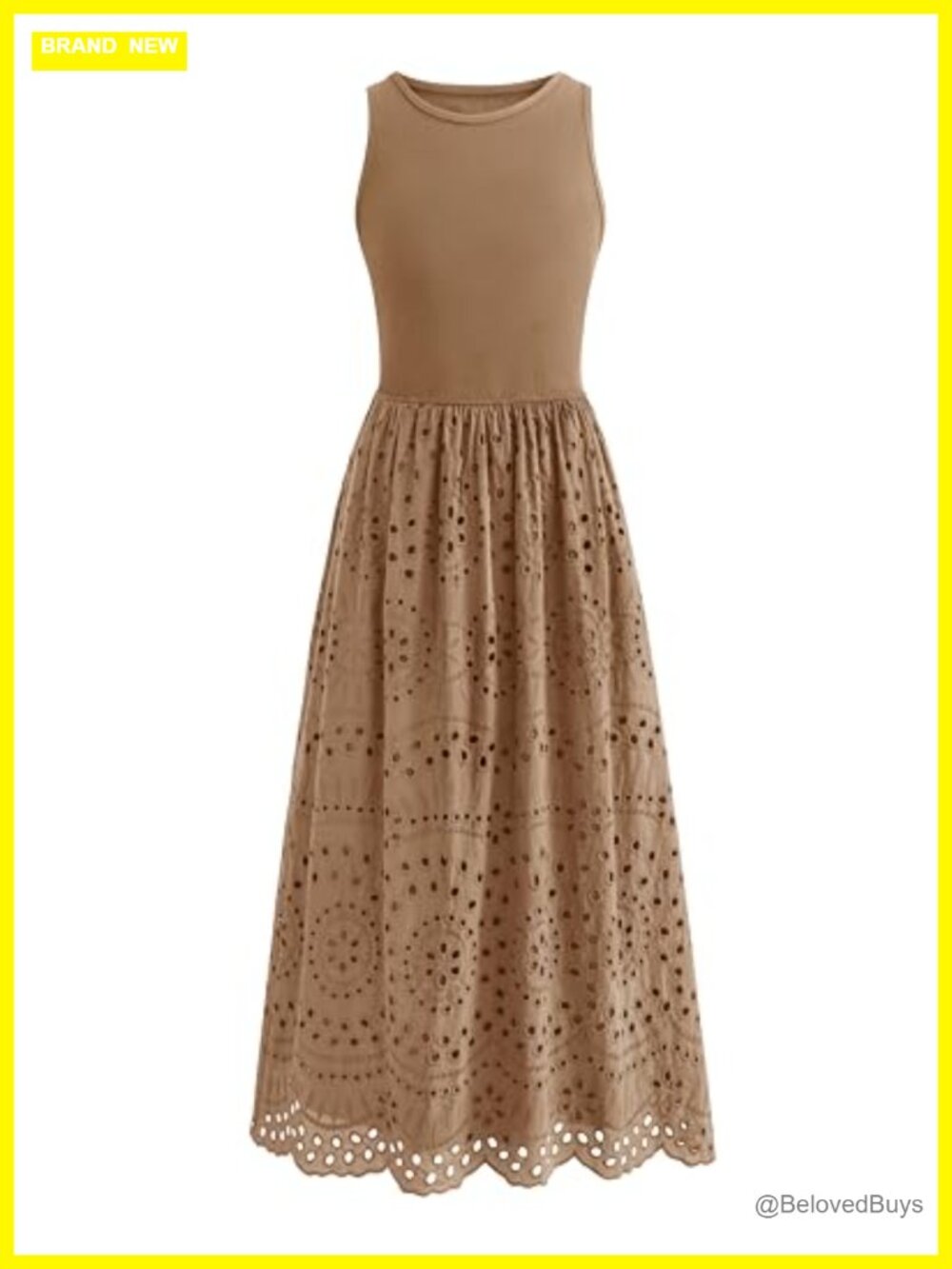 Sleeveless Lace Eyelet Cotton Tank Maxi Dress with Pockets Boho Summer